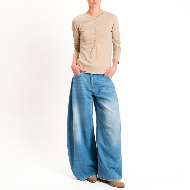 Tensione in-T-shirt serafino cotone elasticizzato - safari