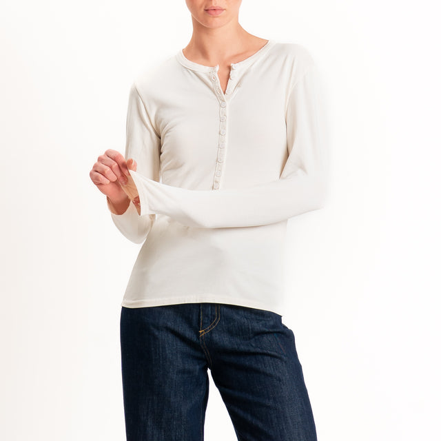 Tensione in-T-shirt serafino cotone elasticizzato - burro