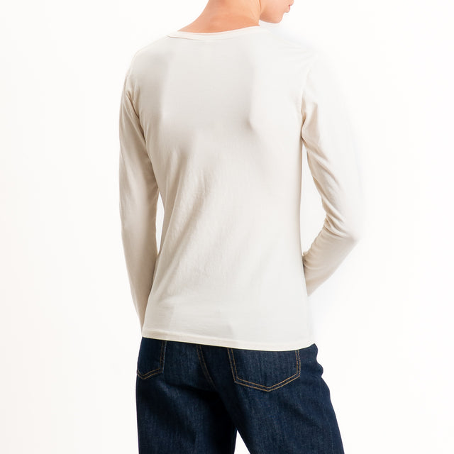 Tensione in-T-shirt serafino cotone elasticizzato - burro