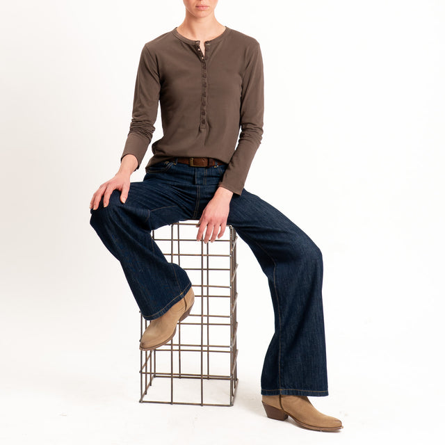 Tensione in-T-shirt serafino cotone elasticizzato - ciccolato
