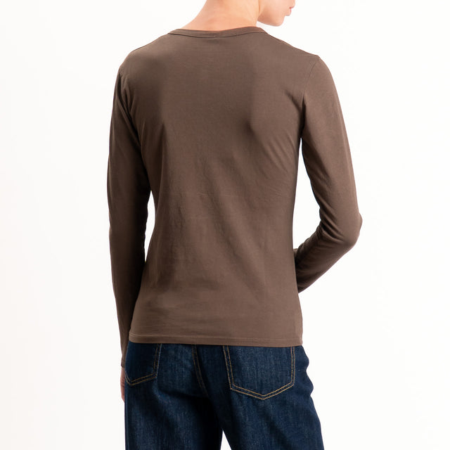 Tensione in-T-shirt serafino cotone elasticizzato - ciccolato