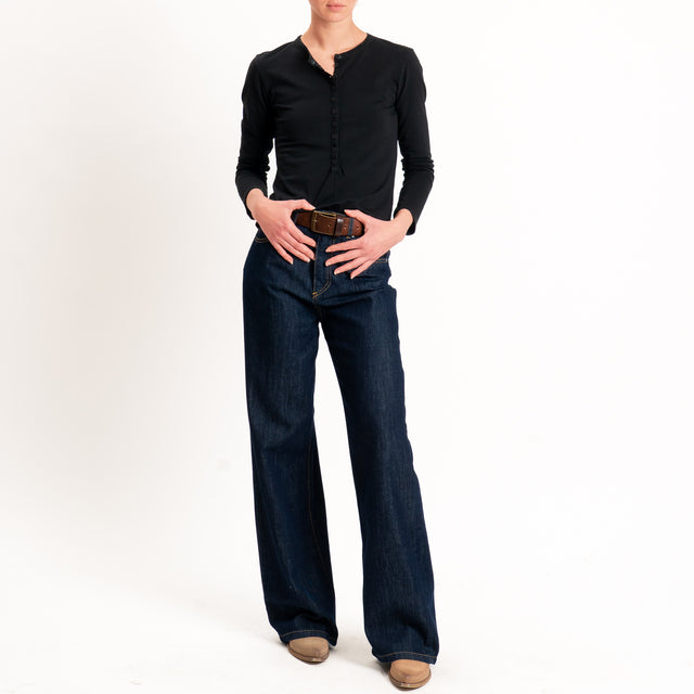 Tensione in-T-shirt serafino cotone elasticizzato - nero