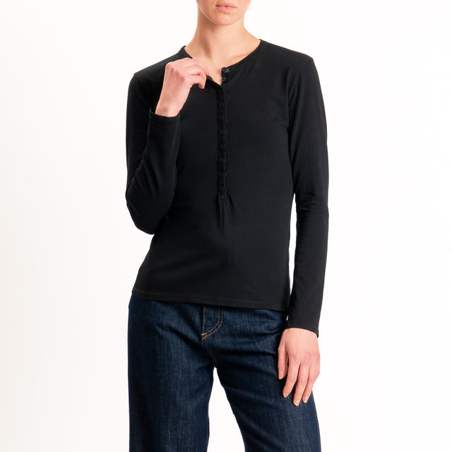 Tensione in-T-shirt serafino cotone elasticizzato - nero