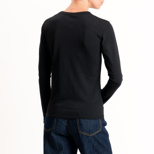 Tensione in-T-shirt serafino cotone elasticizzato - nero