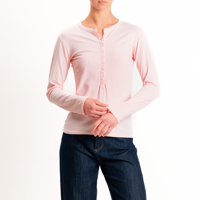 Tensione in-T-shirt serafino cotone elasticizzato - pink