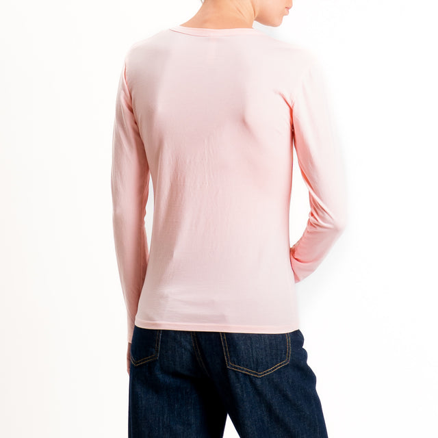 Tensione in-T-shirt serafino cotone elasticizzato - pink