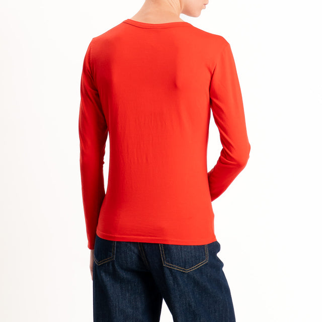 Tensione in-T-shirt serafino cotone elasticizzato - rosso