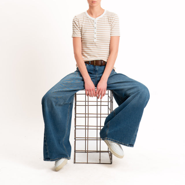Tensione in-T-shirt righe serafino a costine - panna/beige