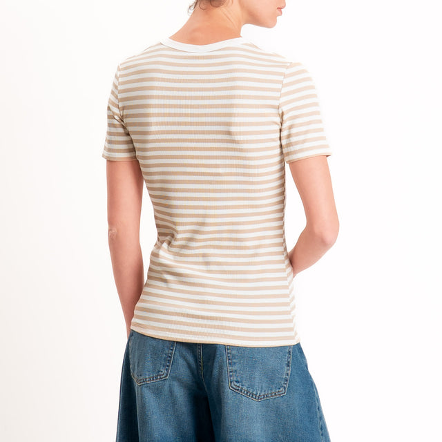 Tensione in-T-shirt righe serafino a costine - panna/beige