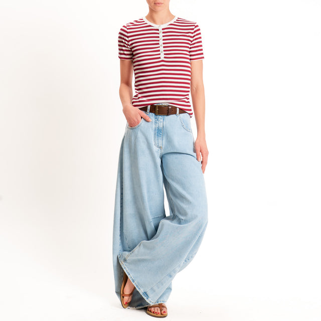 Tensione in-T-shirt righe serafino a costine - panna/india