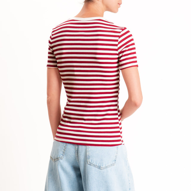 Tensione in-T-shirt righe serafino a costine - panna/india