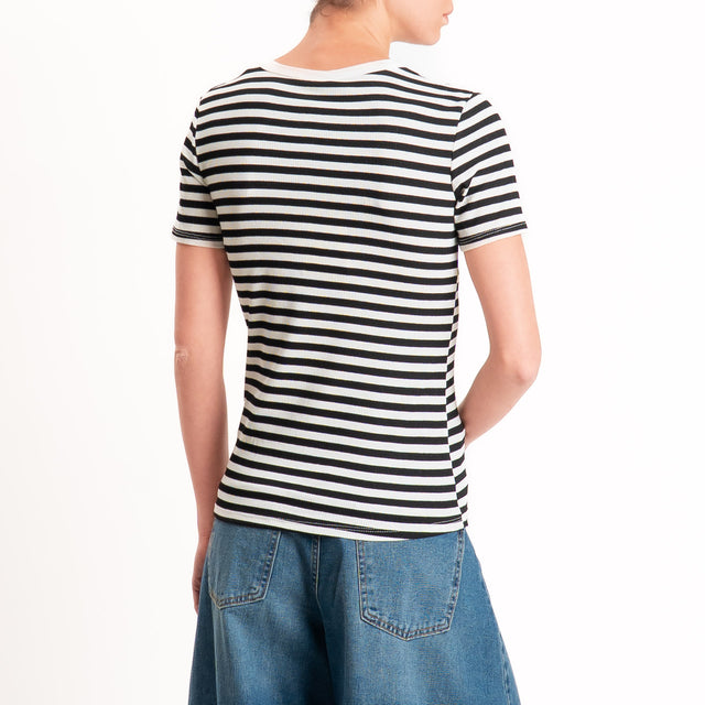 Tensione in-T-shirt righe serafino a costine - panna/nero