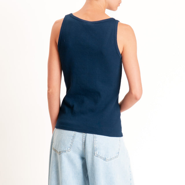 Tensione in-Top serafino a costine - Blu