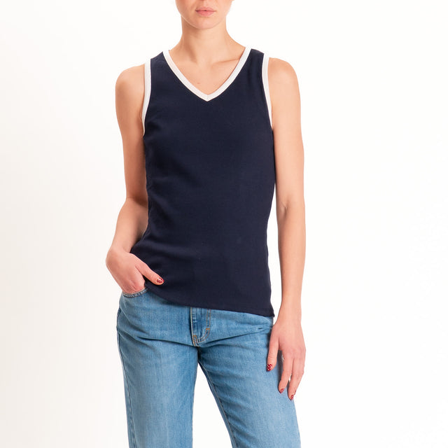 Tensione in-Top a costine bordi contrasto - Blu/bianco