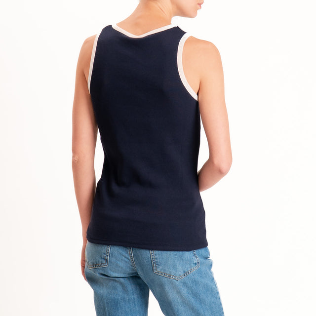 Tensione in-Top a costine bordi contrasto - Blu/bianco