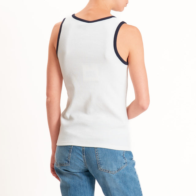 Tensione in-Top a costine bordi contrasto - bianco/blu