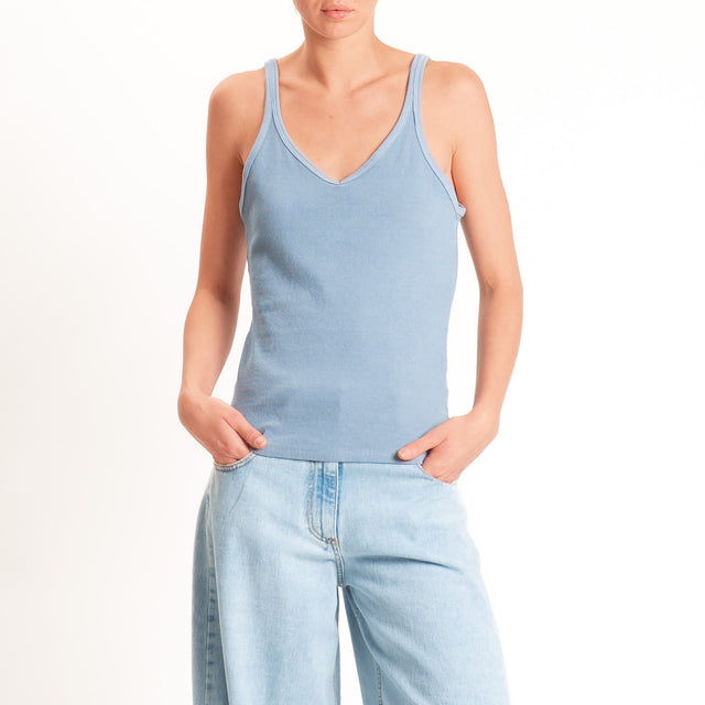 Tensione in-Top a costine doppio scollo a v - jeans