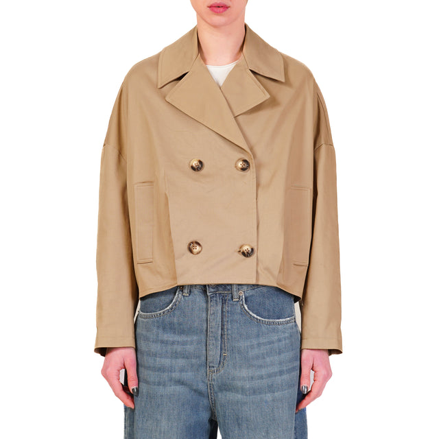 Tensione in-Trench doppiopetto elastico dietro - beige