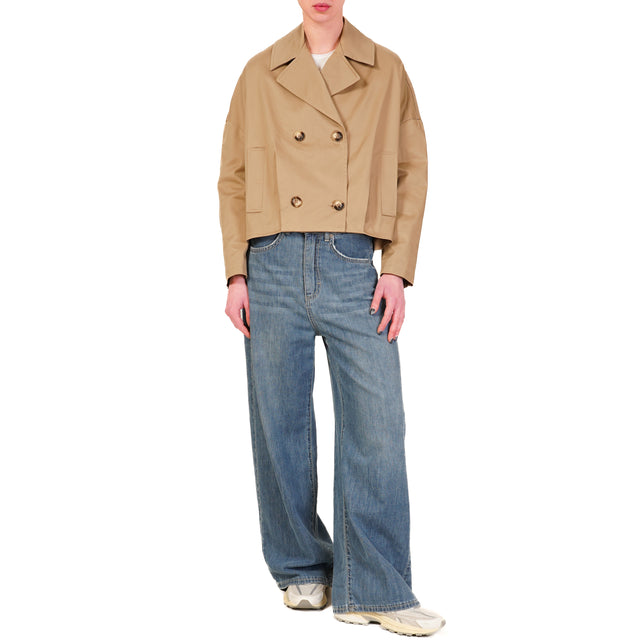 Tensione in-Trench doppiopetto elastico dietro - beige