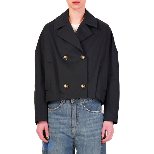 Tensione in-Trench doppiopetto elastico dietro - blu