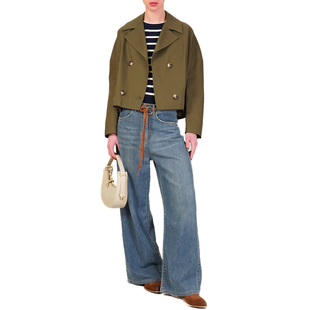 Tensione in-Trench doppiopetto elastico dietro - militare