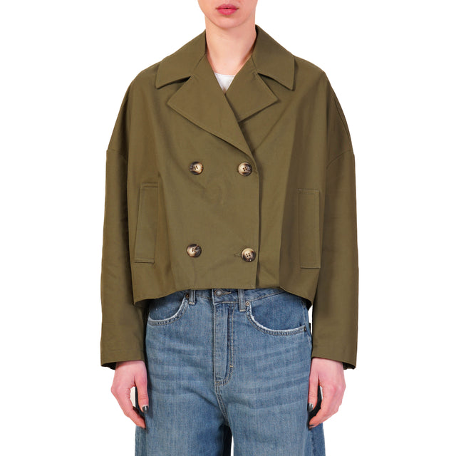 Tensione in-Trench doppiopetto elastico dietro - militare