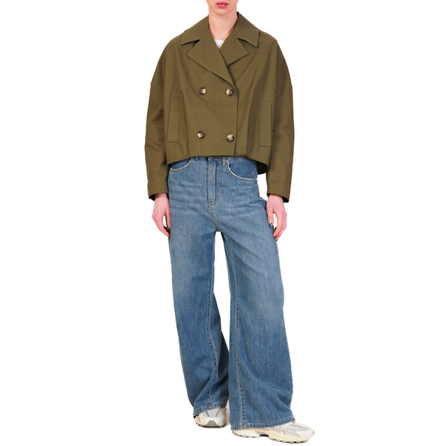 Tensione in-Trench doppiopetto elastico dietro - militare
