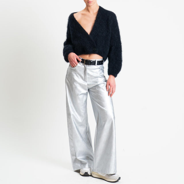 Tensione in-Pantalone GIUSI similpelle wide leg - laminato argento