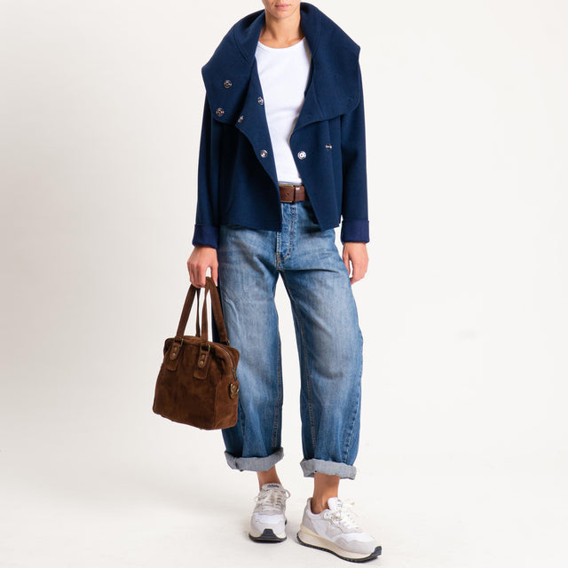 Tensione in-Giaccone con cappuccio velour neoprene - blu