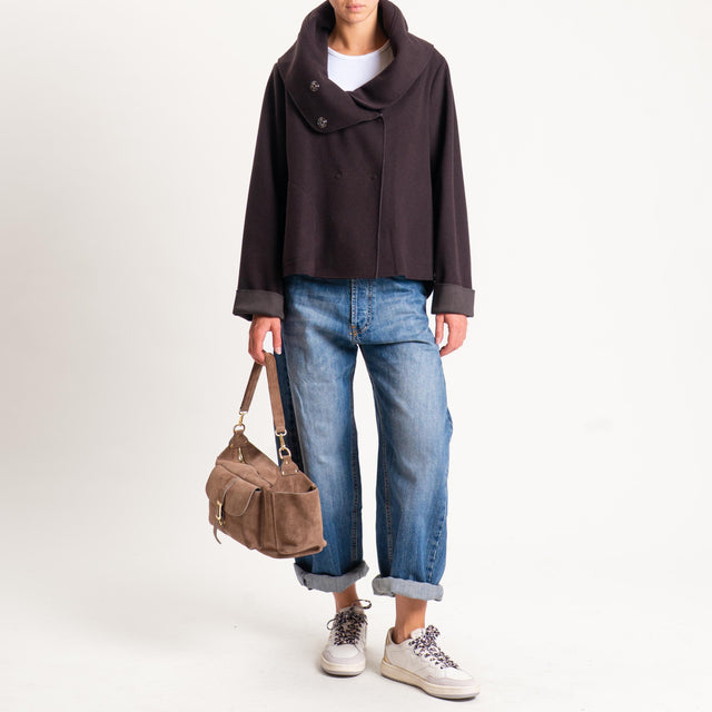 Tensione in-Giaccone con cappuccio velour neoprene - moro