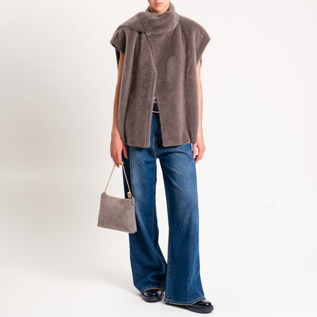 Tensione in-Gilet ecopellicia con sciarpa - fango
