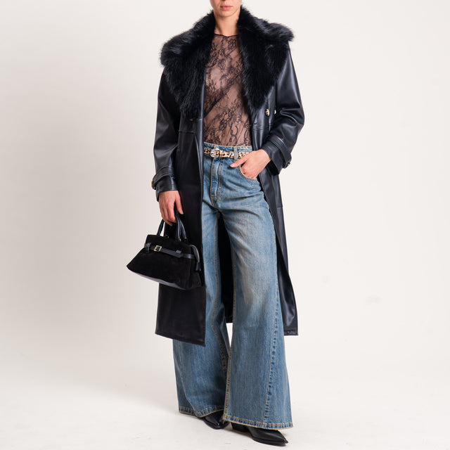 Tensione in-Cappotto similpelle con ecopelliccia - nero