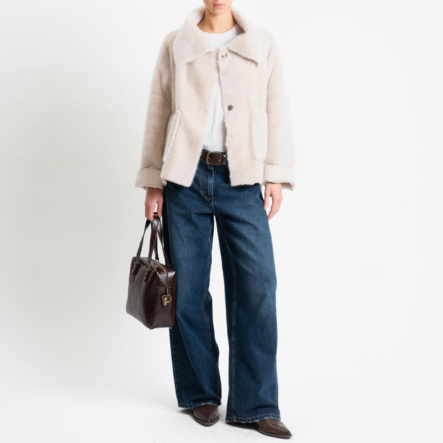 Tensione in-Giacca ecopelliccia taglio vivo - panna