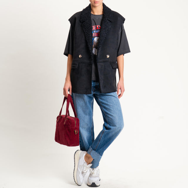 Tensione in-Gilet doppiopetto ecomontone - nero