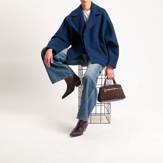 Tensione in-Caban in tessuto due bottoni con tasche - blu