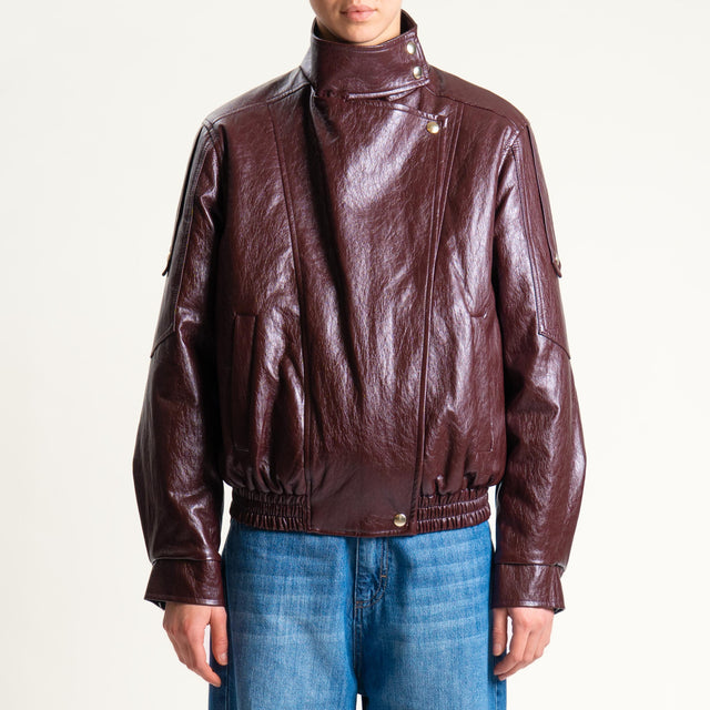Tensione in- Giacca bomber similpelle - vino