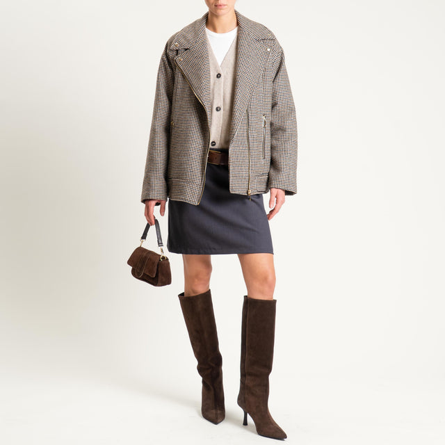 Tensione in- Giacca chiodo over pied de poule - beige/moro/nero