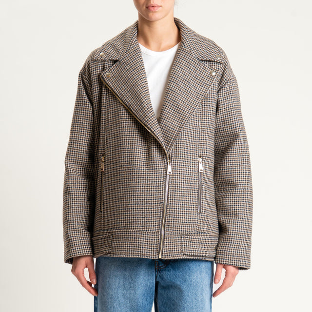 Tensione in- Giacca chiodo over pied de poule - beige/moro/nero
