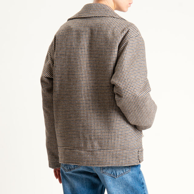 Tensione in- Giacca chiodo over pied de poule - beige/moro/nero