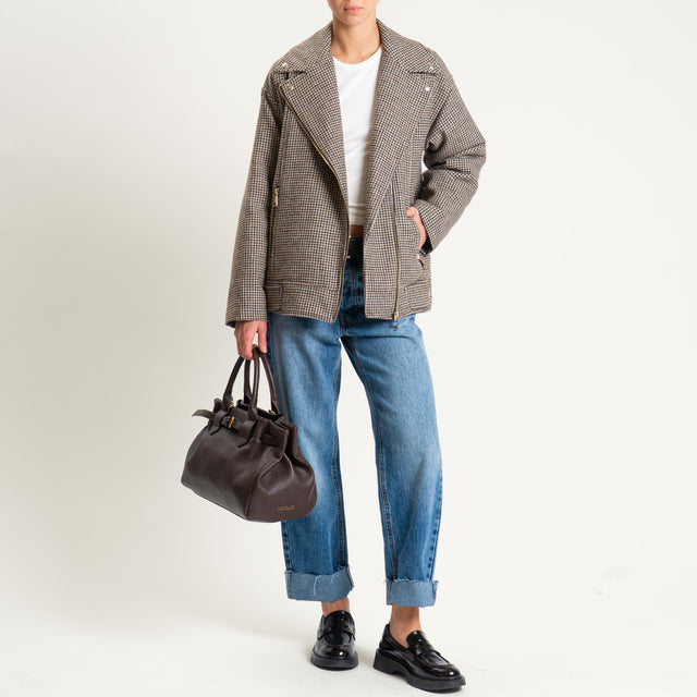 Tensione in- Giacca chiodo over pied de poule - beige/moro/nero