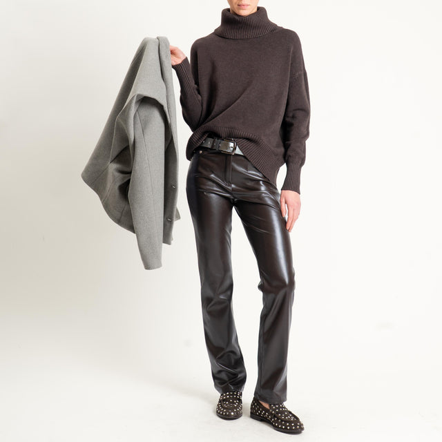 Tensione in-Pantalone similpelle cinque tasche - moro