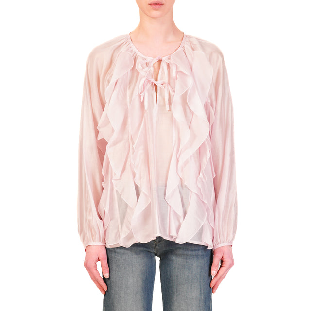 Blusa de muselina con volantes en color rosa