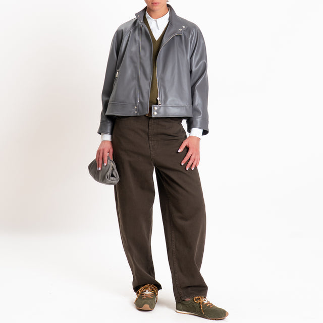 Tensione in-Giacca similpelle con zip - piombo