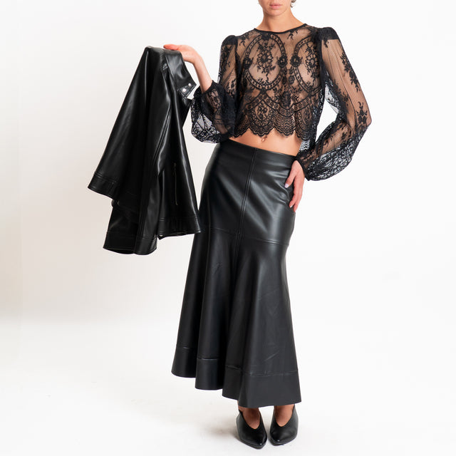 Tensione in-Gonna similpelle zip dietro - nero