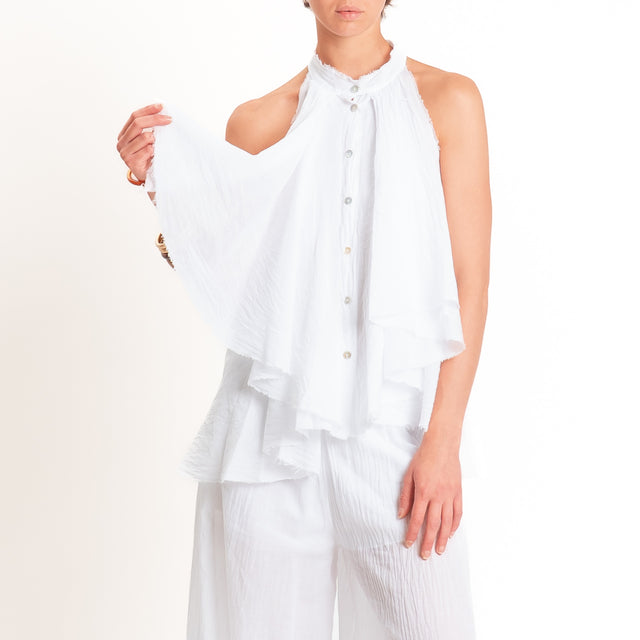 Tensione in-Camicia in mussola smanicata con rouches - Bianco