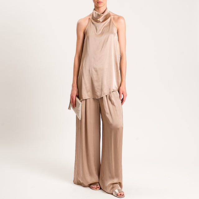 Tensione in-Top satin scollo americana - taupe