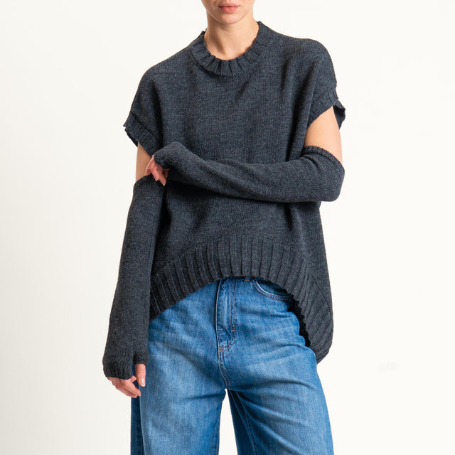 Tensione in-Maglia cannolè stondato misto alpaca con manicotti - antracite