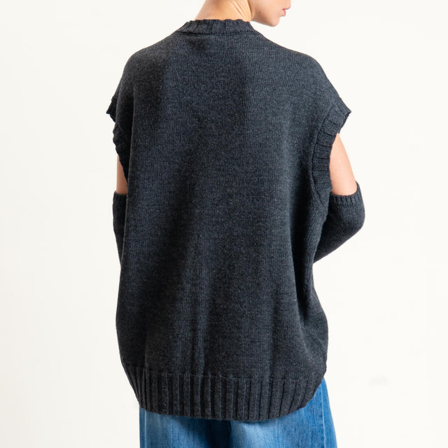 Tensione in-Maglia cannolè stondato misto alpaca con manicotti - antracite