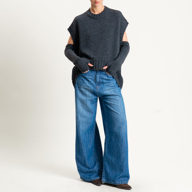 Tensione in-Maglia cannolè stondato misto alpaca con manicotti - antracite