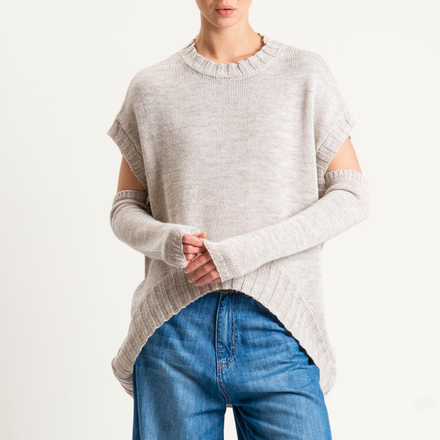 Tensione in-Maglia cannolè stondato misto alpaca con manicotti - beige